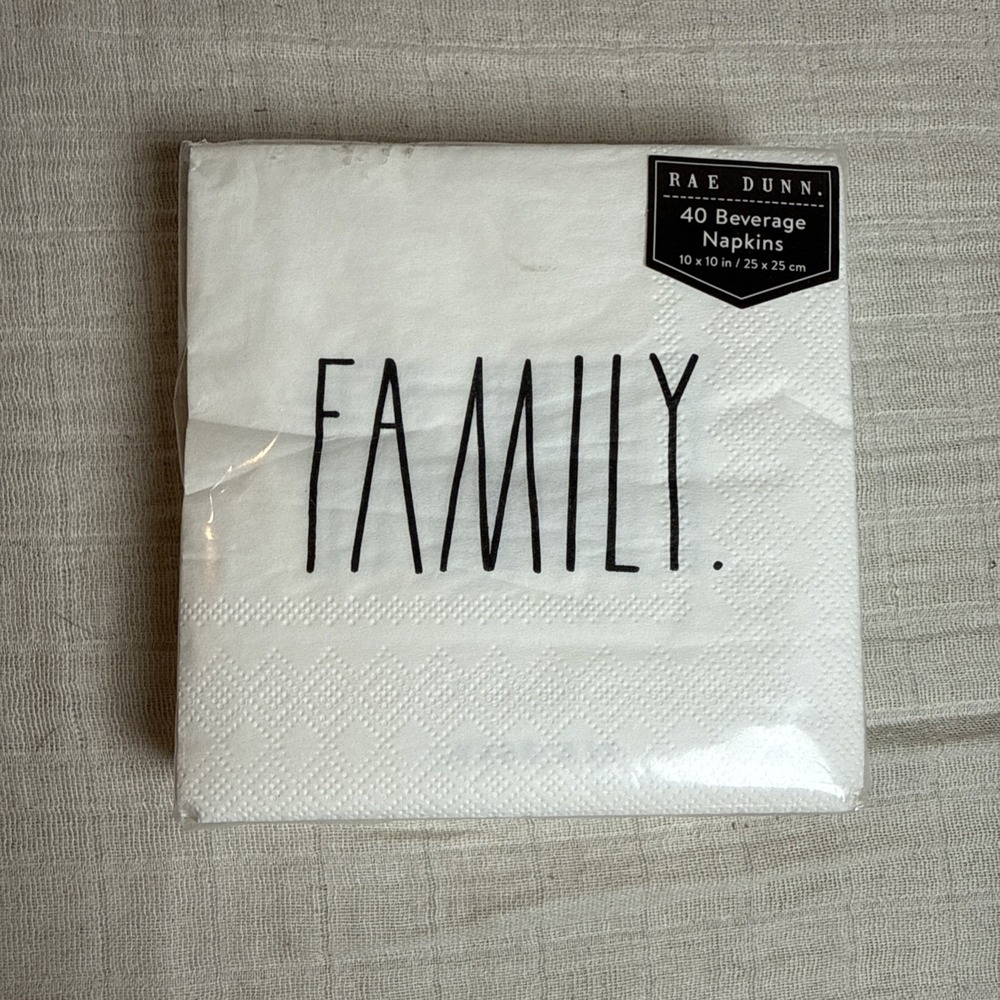 Rae Dunn 40 Ct White Paper Large Letter Farmhouse FAMILY Beverage Napkins 5"